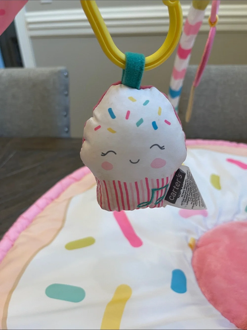 Carter's Pink Donut Play Mat with Colorful Hanging Plush Toys